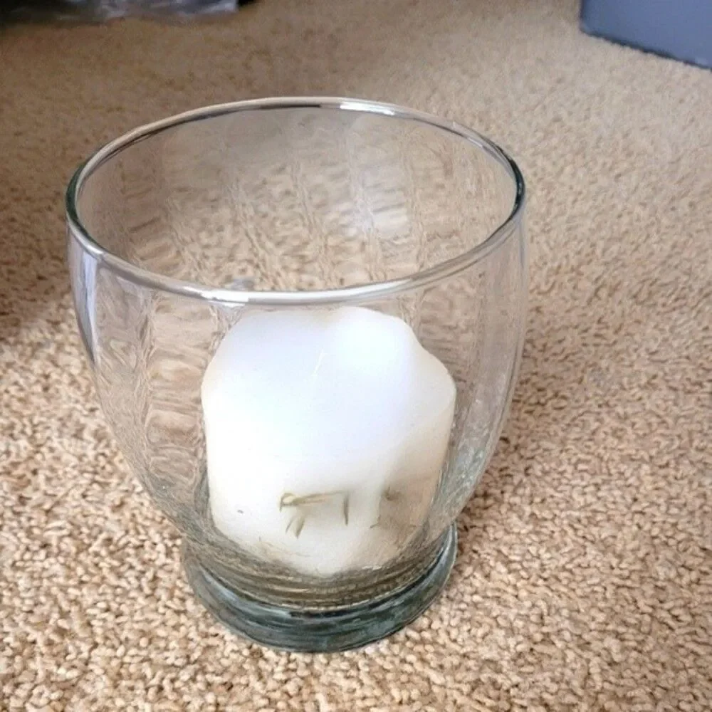 Candle and glass decor home accent bundle decoration  2 pieces set clear white